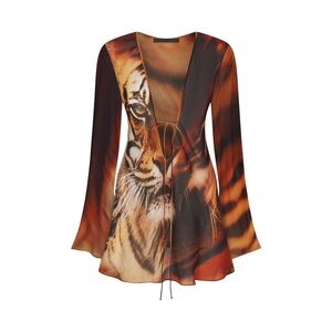 Roberto Cavalli X Skims long sleeve mini dress tiger face print